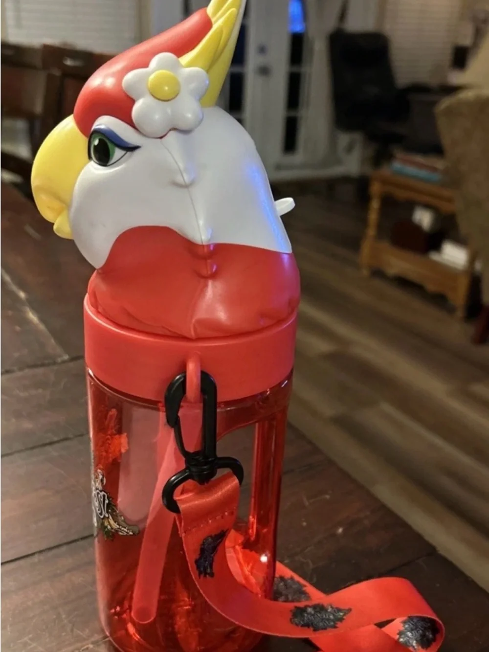 Rainforest Cafe Red Parrot 3D Head Souvenir Sipper Cup Lanyard